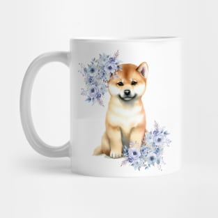 Cute Shiba Inu Dog with Flowers Watercolor Art Mug